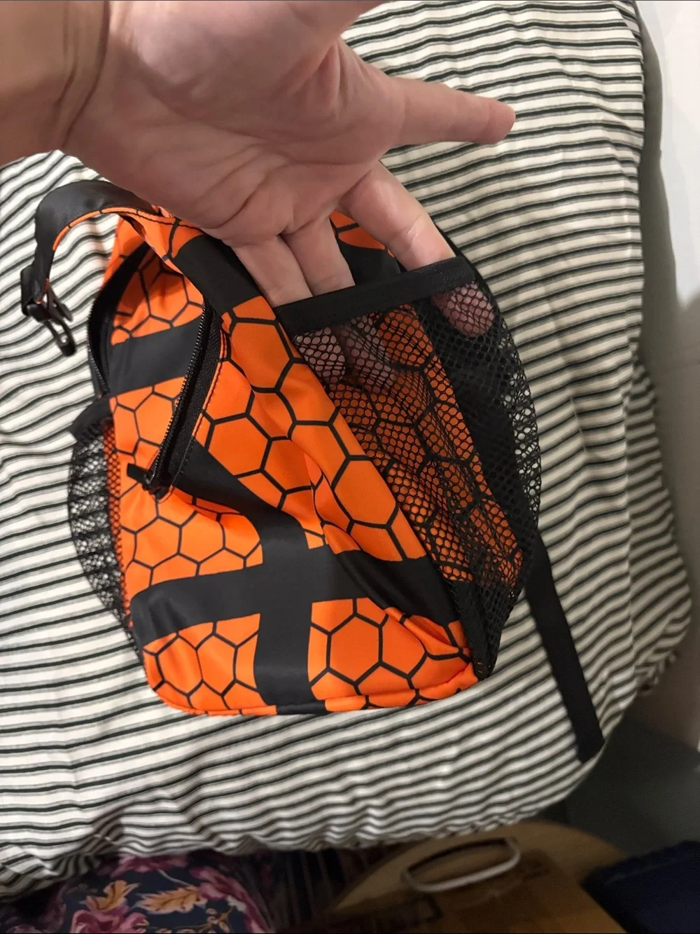 Orange and Black Hex-Pattern Sling Bag